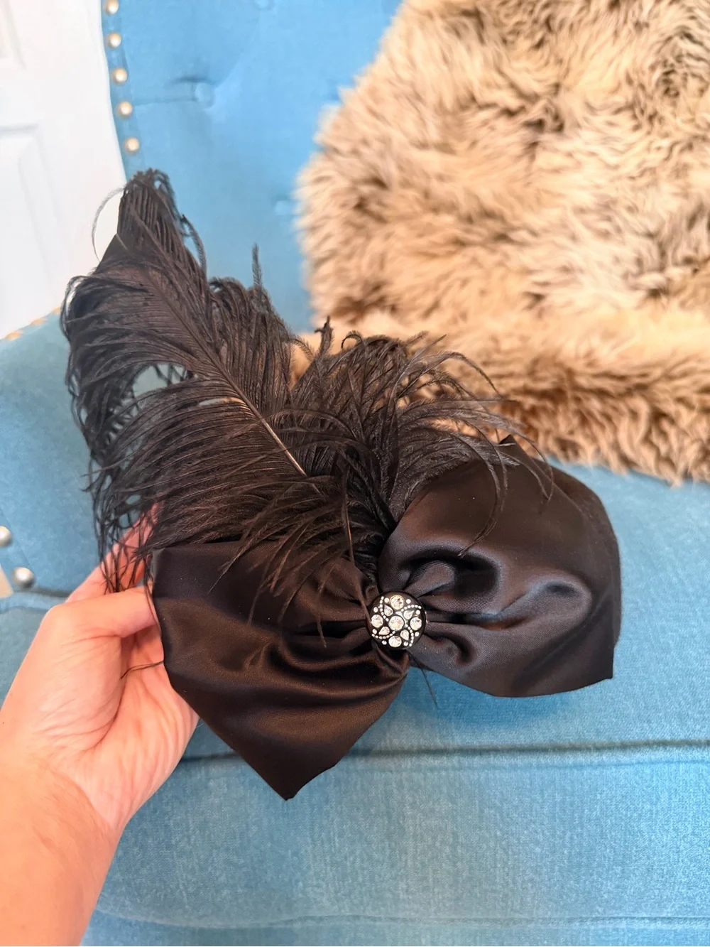Vintage 1960’s Black Felt Hat with Large Feather and Bow